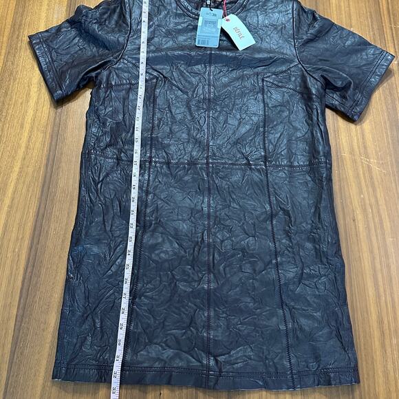 Zadig & Voltaire Chocolate Brown Crinkled Leather Ridley Dress, Large NWT - Picture 6 of 12